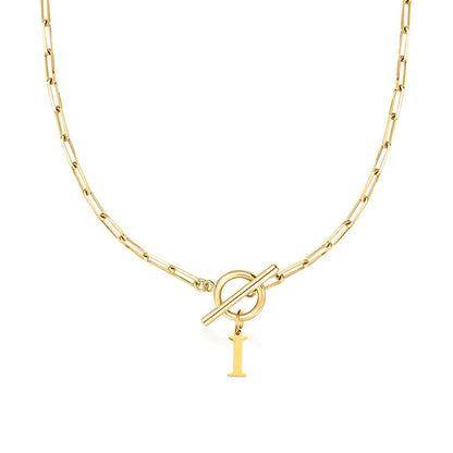 Paperclip Chain Initial Necklace with Circle Lock Clasp – Personalized Jewelry for Women, 45cm 36
