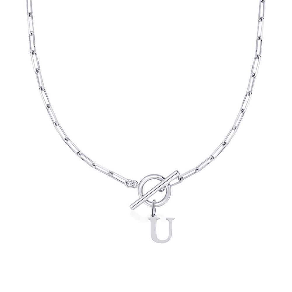 Paperclip Chain Initial Necklace with Circle Lock Clasp – Personalized Jewelry for Women, 45cm 38