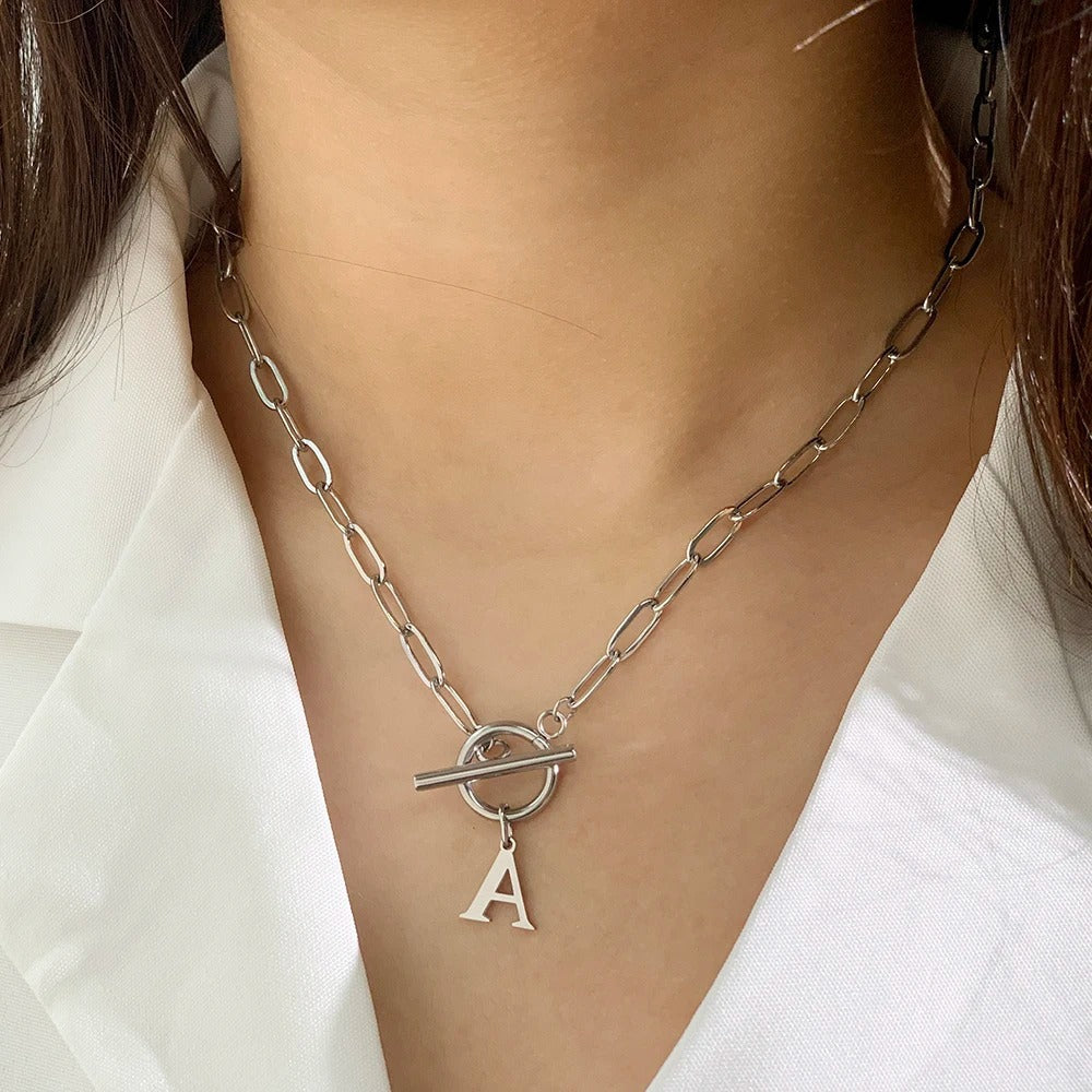 Paperclip Chain Initial Necklace with Circle Lock Clasp – Personalized Jewelry for Women, 45cm 4
