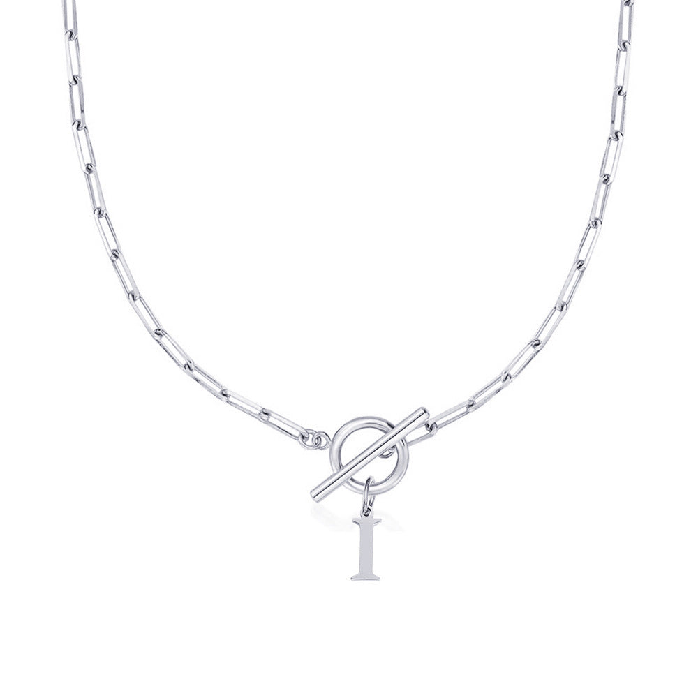 Paperclip Chain Initial Necklace with Circle Lock Clasp – Personalized Jewelry for Women, 45cm 45