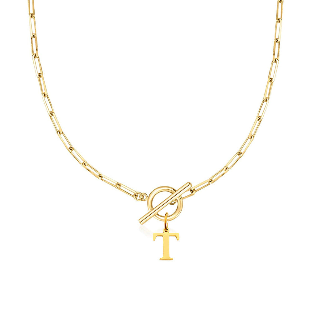 Paperclip Chain Initial Necklace with Circle Lock Clasp – Personalized Jewelry for Women, 45cm 48