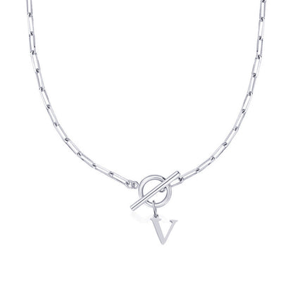 Paperclip Chain Initial Necklace with Circle Lock Clasp – Personalized Jewelry for Women, 45cm 59