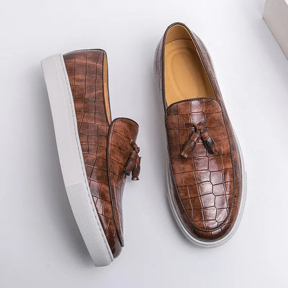 Men's Leather Slip-On Loafers in White – front view | Hensley London