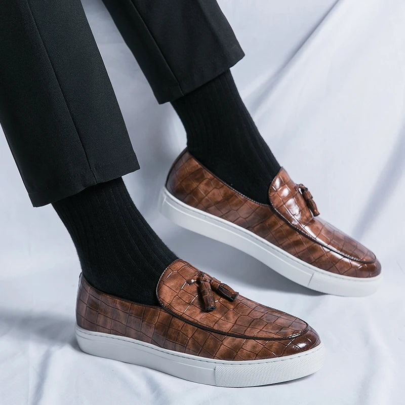 Men's Leather Slip-On Loafers in Brown – side view | Hensley London