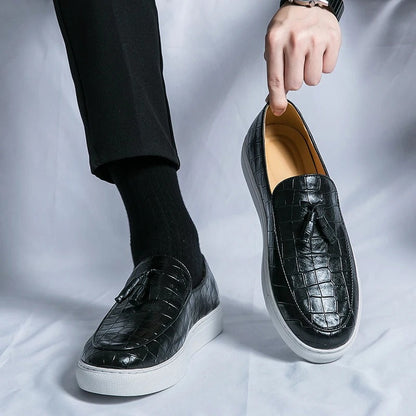Men's Leather Slip-On Loafers in White – side view | Hensley London