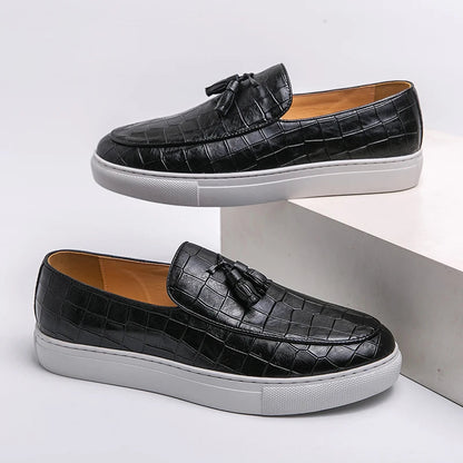 Men's Leather Slip-On Loafers in Brown – detail view | Hensley London