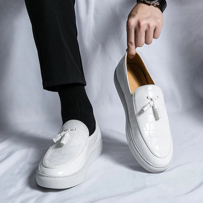 Men's Leather Slip-On Loafers in White – detail view | Hensley London