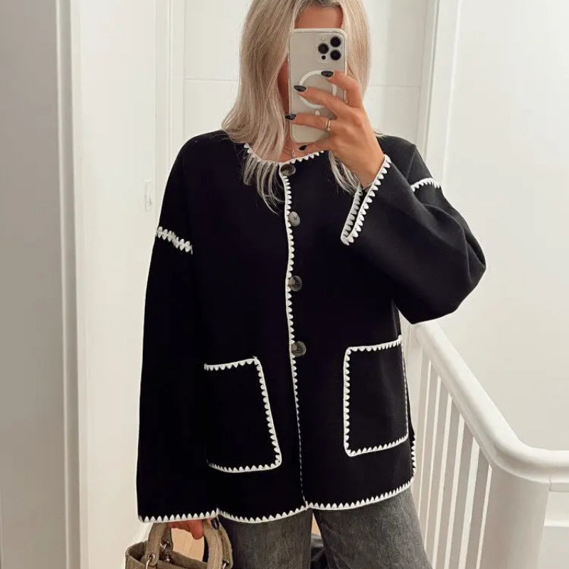 Patchwork Style Long Sleeve Winter Sweater Jackets 0