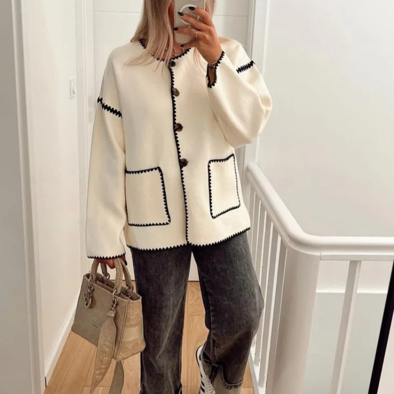 Patchwork Style Long Sleeve Winter Sweater Jackets 1