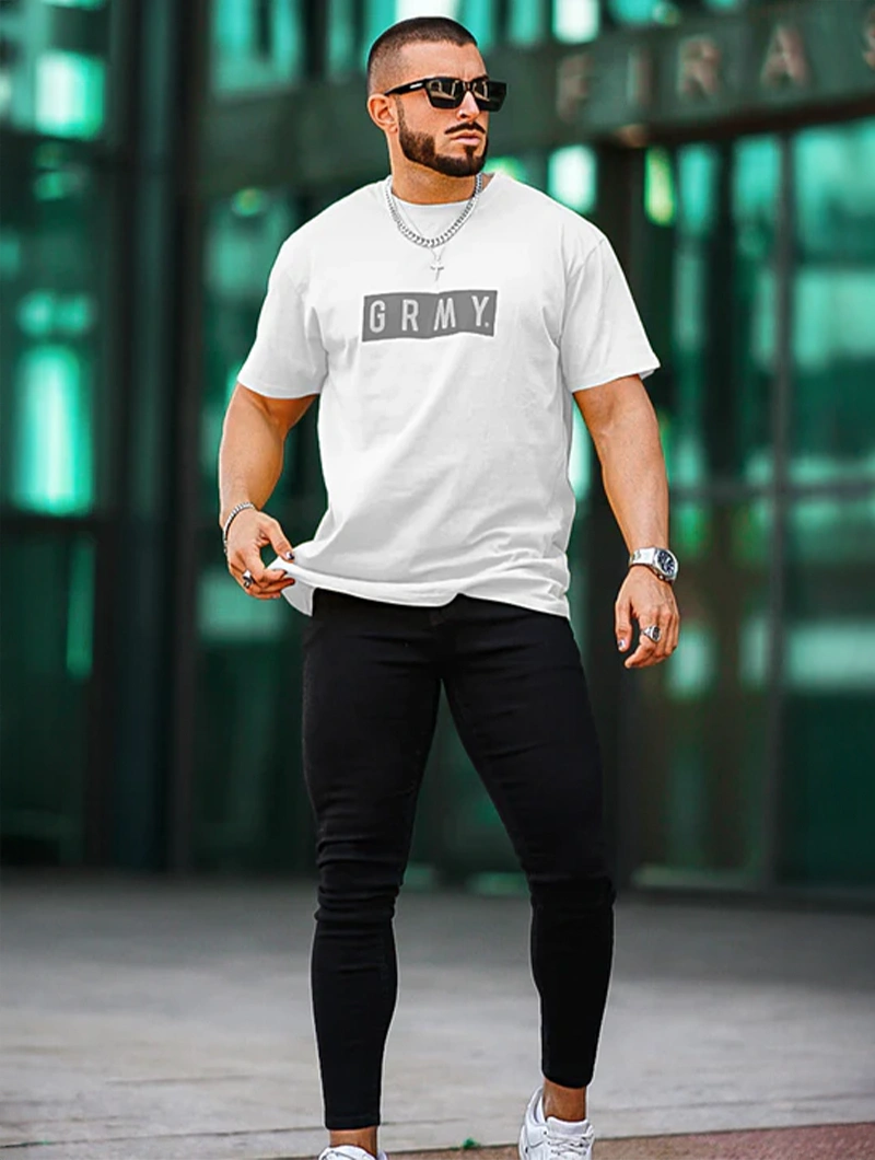 Men's Slim Fit Stretch Denim Jeans in Black – back view | Hensley London