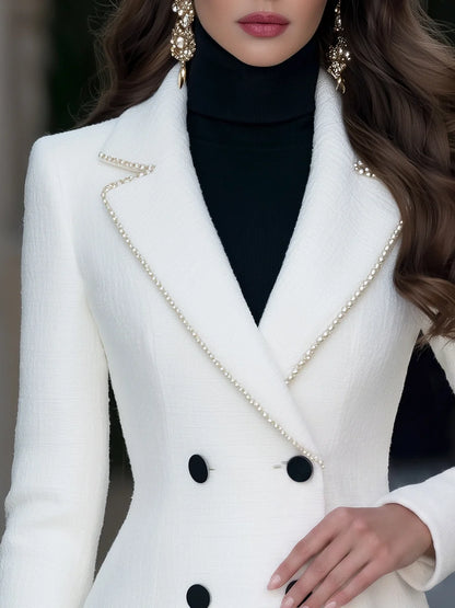 Women's Pearl-Trim Tweed Double-Breasted Coat – product view 2