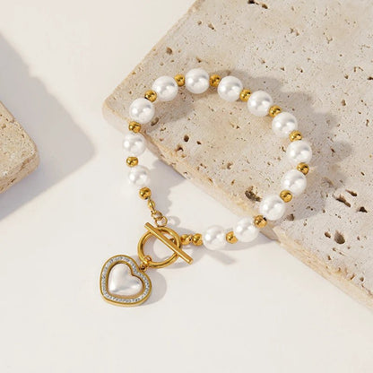 Pearl Heart Clasp Choker Necklace for Women – Elegant Faux Pearl Jewelry with Rhinestone Accents