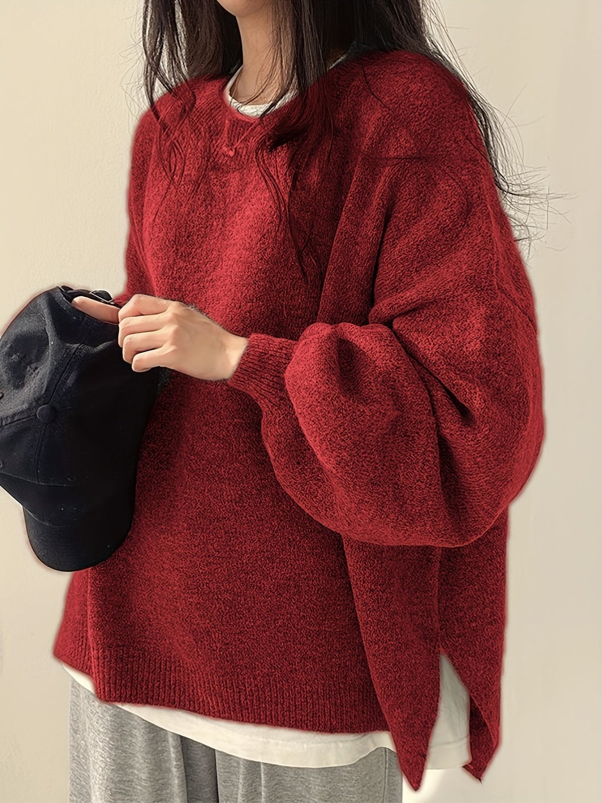 Women's Relaxed Crew Neck Long-Sleeve Sweater - additional product view | Hensley London