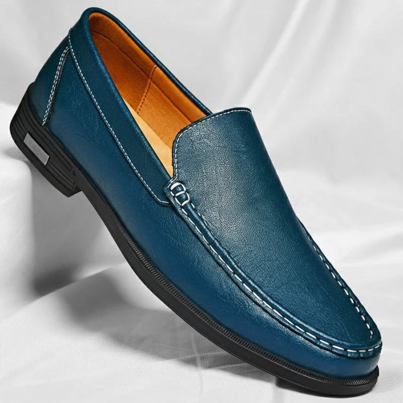 Men's Genuine Leather Loafers in Azure Blue – front view | Hensley London