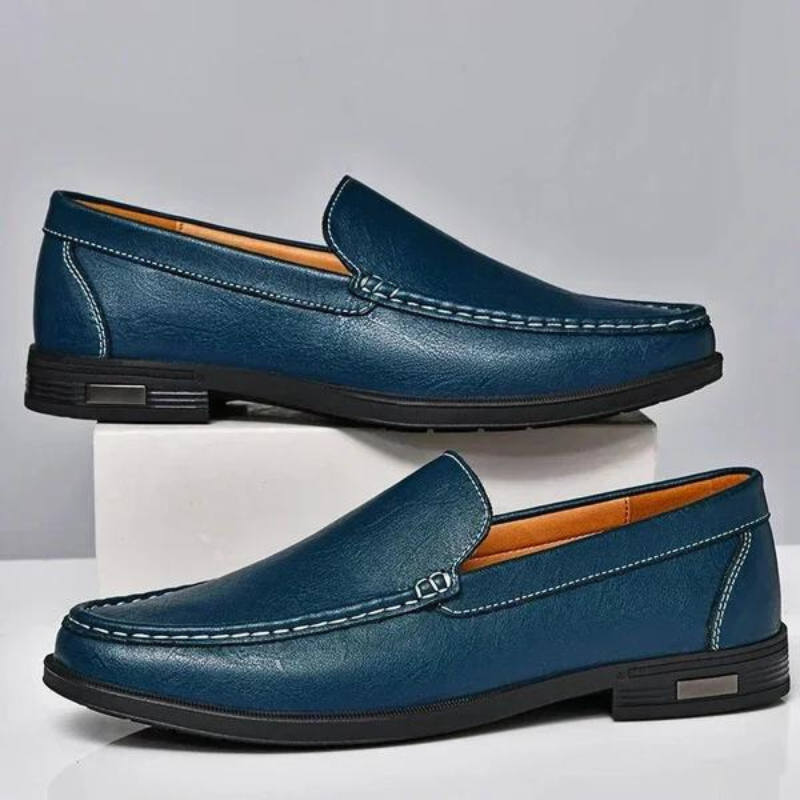 Men's Genuine Leather Loafers in Azure Blue – side profile | Hensley London