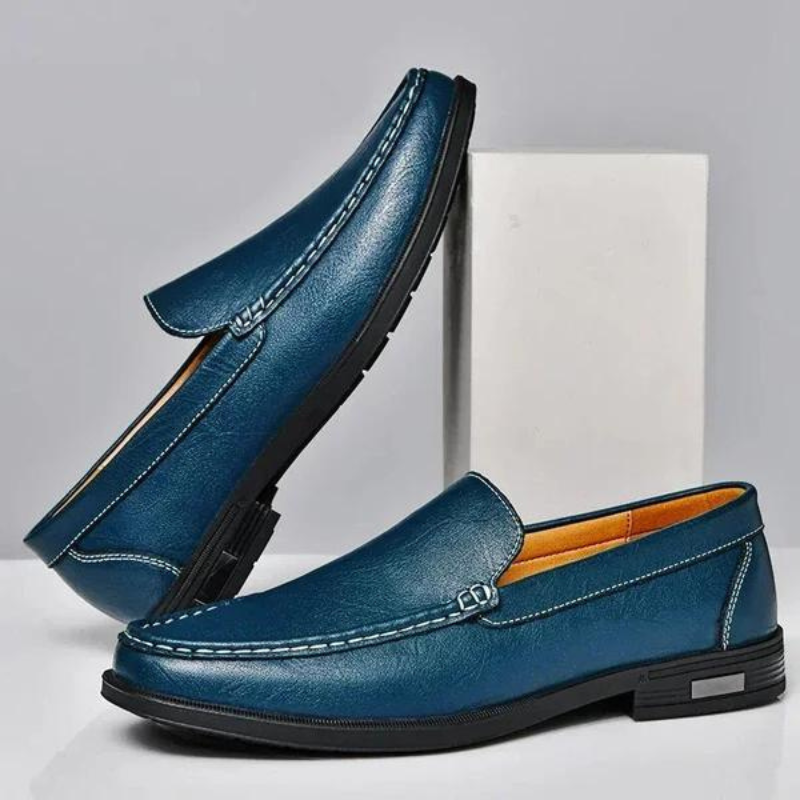 Men's Genuine Leather Loafers in Midnight Black – front view | Hensley London