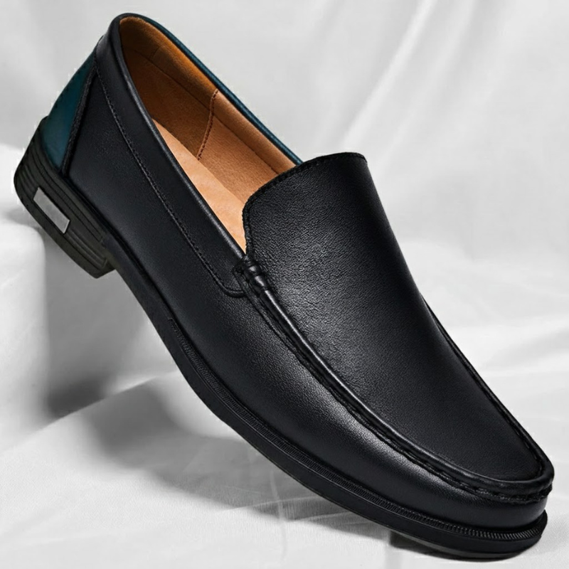 Men's Genuine Leather Loafers in Midnight Black – side profile | Hensley London