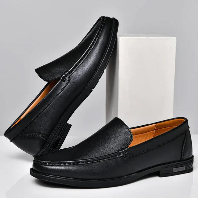 Men's Genuine Leather Loafers in Chestnut Brown – angled view | Hensley London