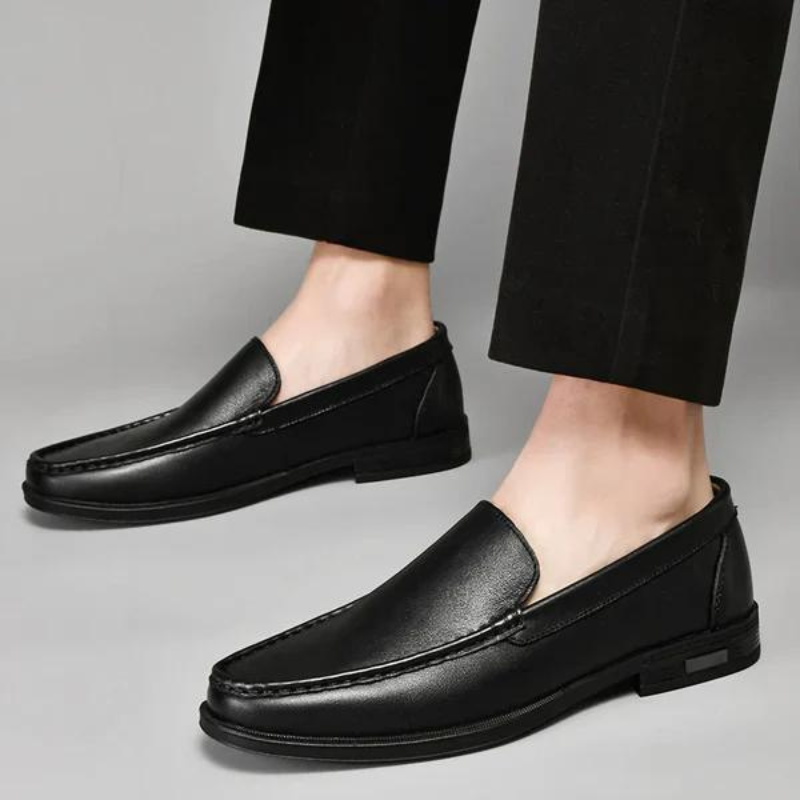 Men's Genuine Leather Loafers in Slate Gray – front view | Hensley London