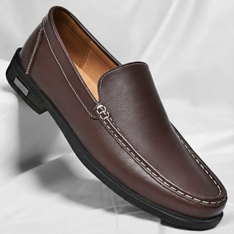 Men's Genuine Leather Loafers in Classic White – angled view | Hensley London
