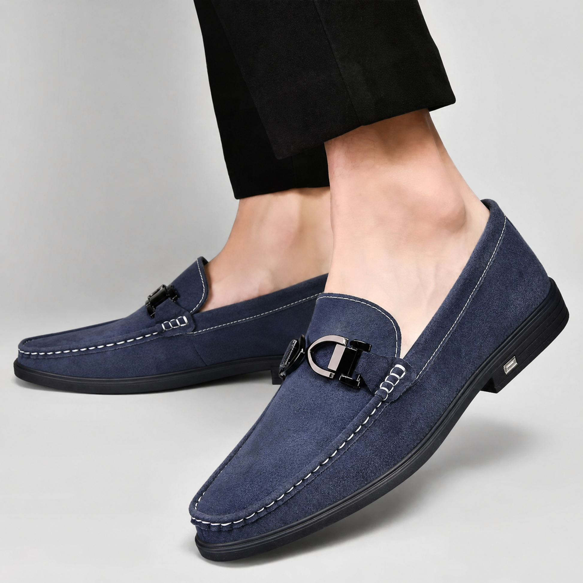 Men's Genuine Suede Penny Loafers in Navy – top view | Hensley London