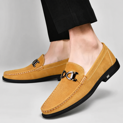Men's Genuine Suede Penny Loafers in Brown – top view | Hensley London