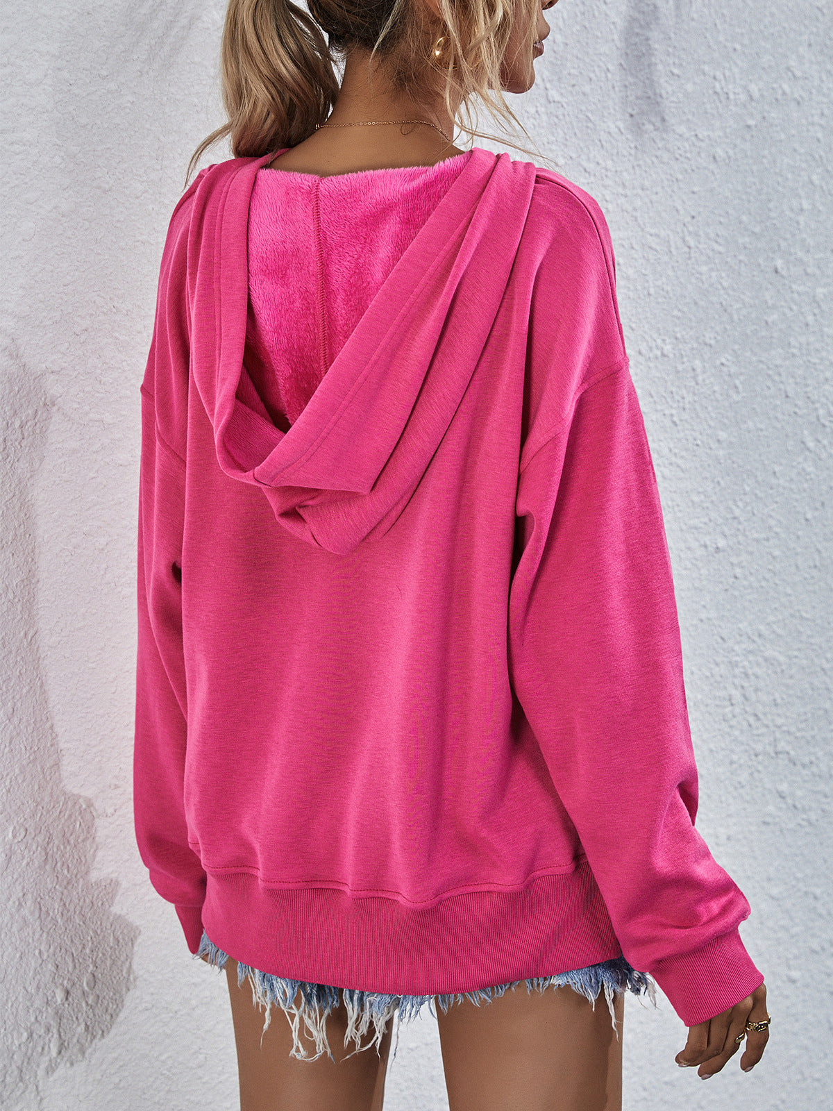 Women's Hooded Sweatshirt Pink Cotton Casual - 4