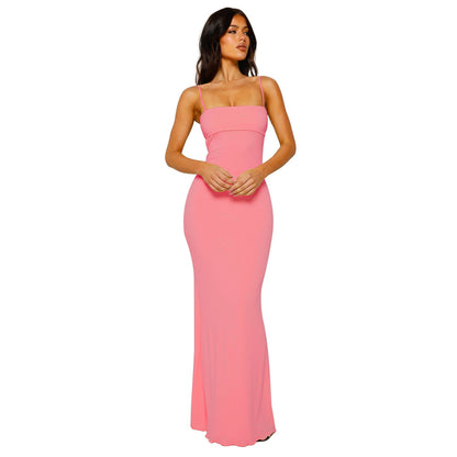 Variant image for Women's Maxi Dress Yellow Size M Polyester Backless Bodycon-4