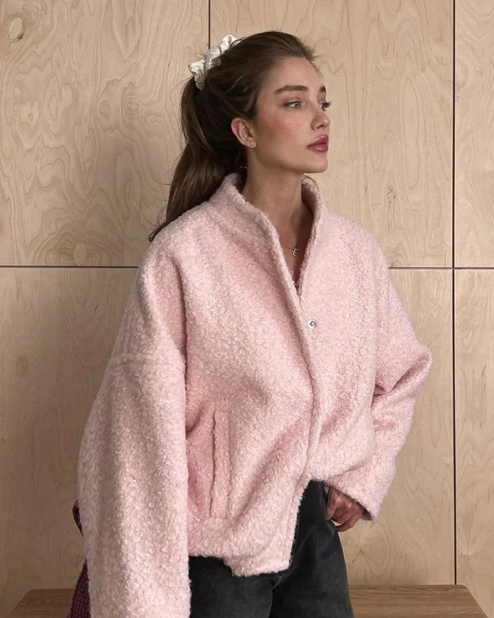 Pinky Women's Fleece Jacket | Stand Collar, Loose Fit 2