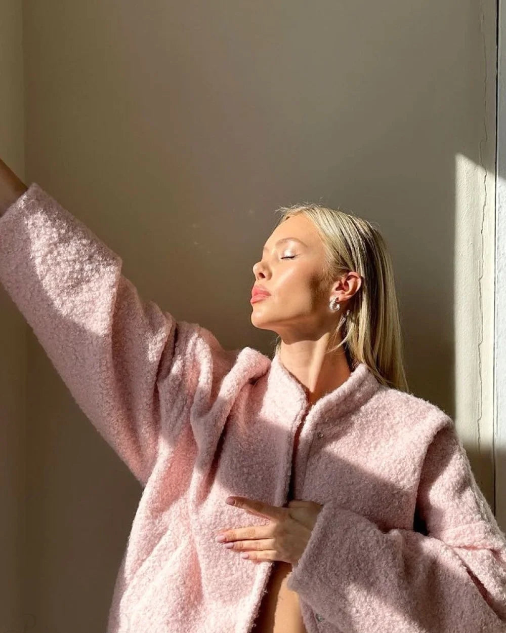 Pinky Women's Fleece Jacket | Stand Collar, Loose Fit 4