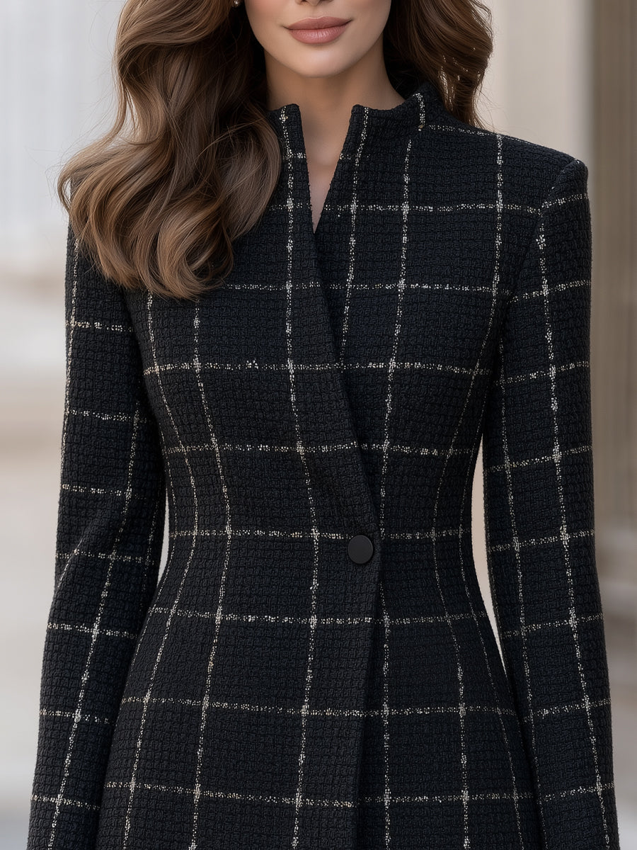Women's Plaid Stand-Collar Longline Blazer – additional product view | Hensley London