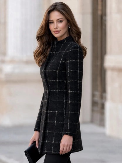 Women's Plaid Stand-Collar Longline Blazer – additional product view | Hensley London