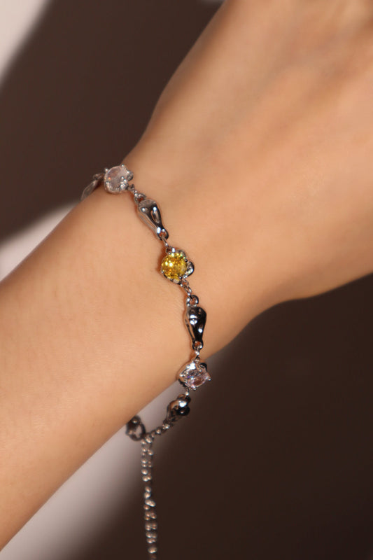 Unisex Bracelet Platinum Plated Citrine Zirconia Diamonds - 1