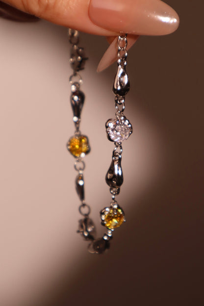 Unisex Bracelet Platinum Plated Citrine Zirconia Diamonds - 3