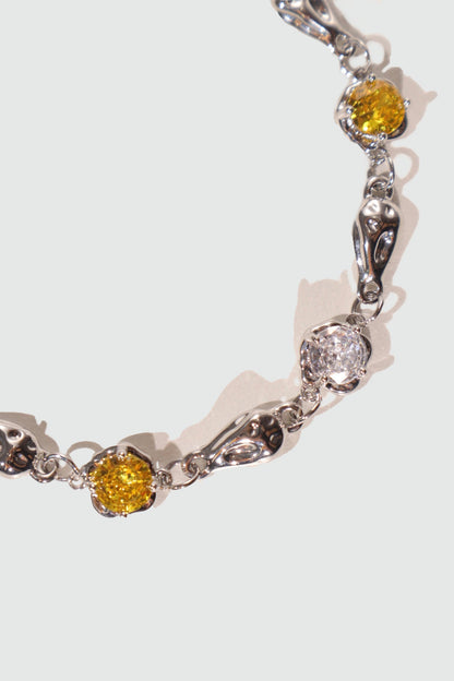 Unisex Bracelet Platinum Plated Citrine Zirconia Diamonds - 5