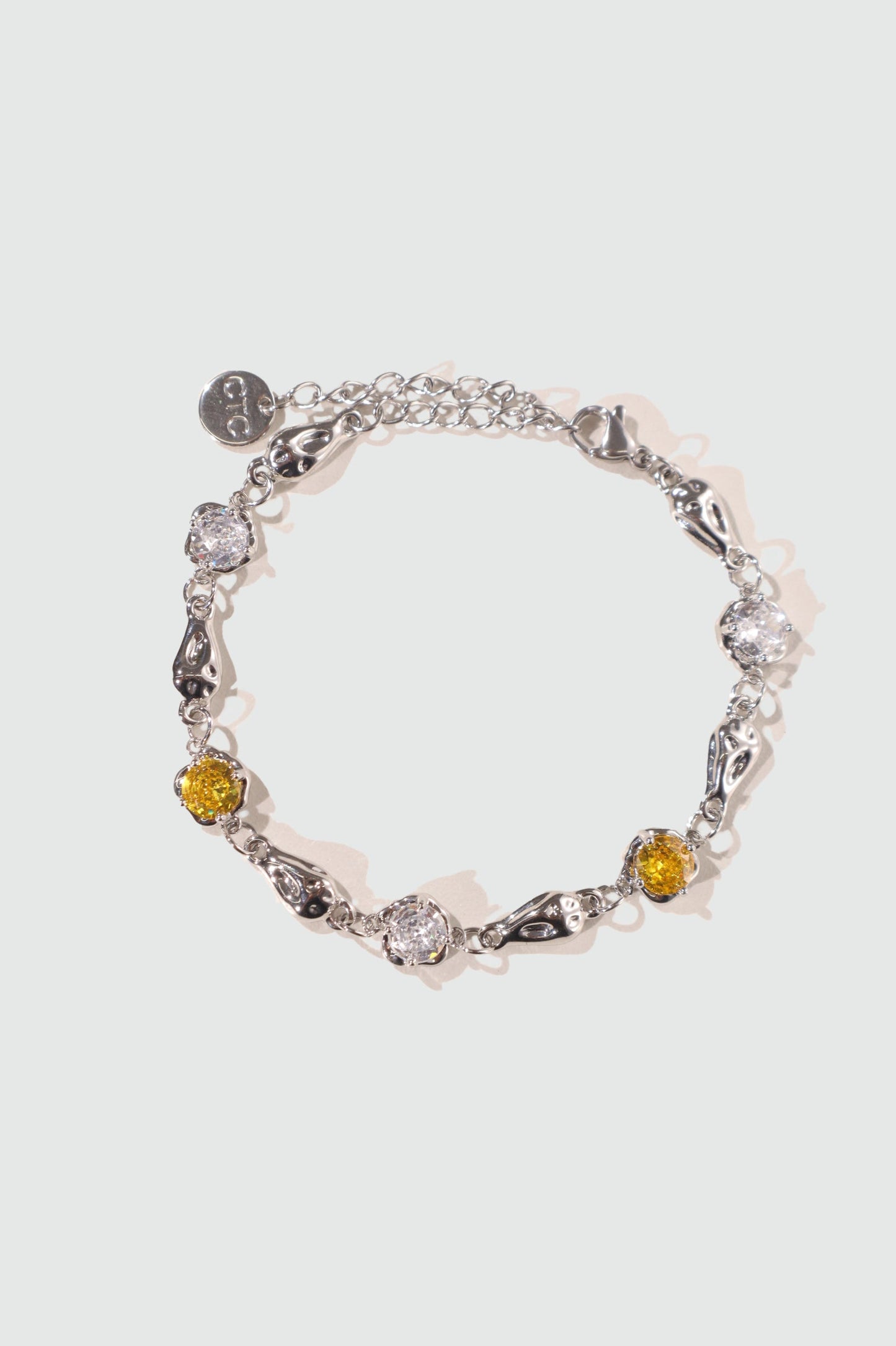 Unisex Bracelet Platinum Plated Citrine Zirconia Diamonds - 6