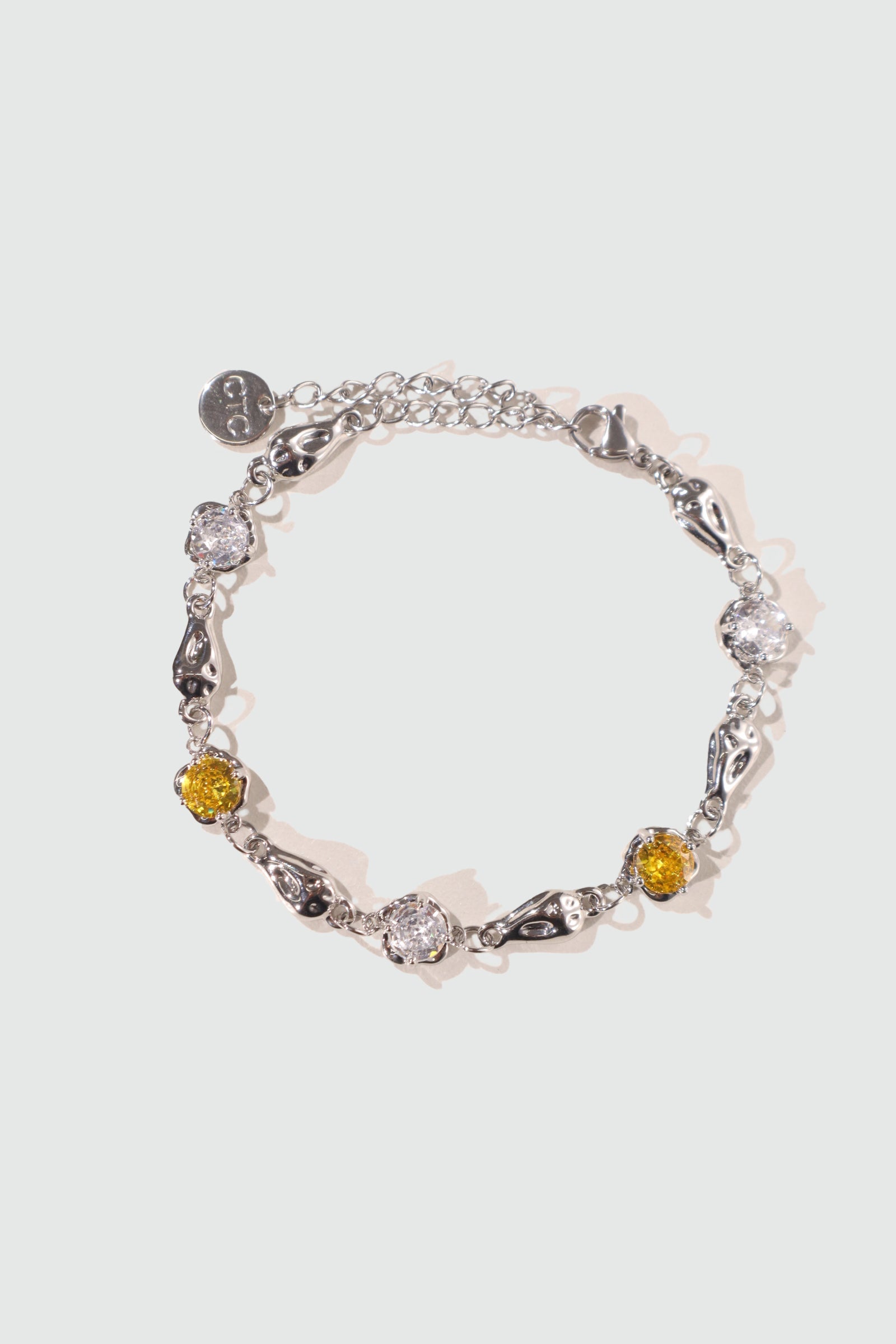 Unisex Bracelet Platinum Plated Citrine Zirconia Diamonds - 6