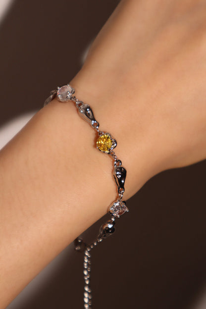 Unisex Bracelet Platinum Plated Citrine Zirconia Diamonds - 8