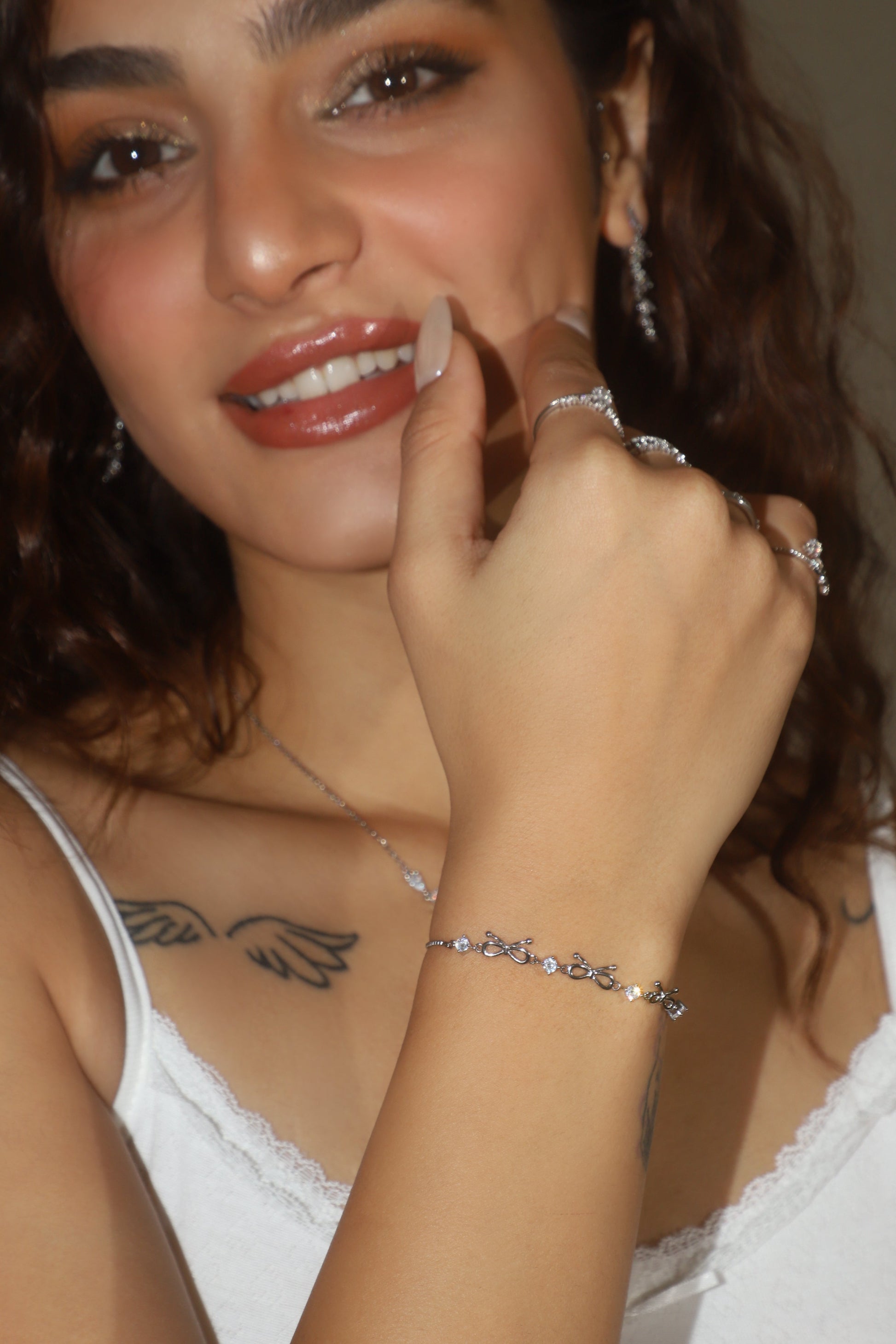 Unisex Bowknot Bracelet Silver Zirconia - 5