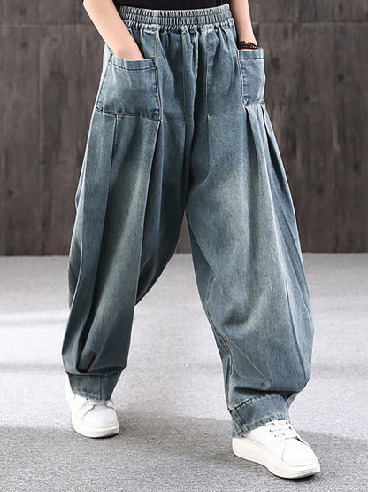 Women's Jeans - Plus Size, Elastic Waist, Casual Style - Durable Cotton-Polyester Blend - 2