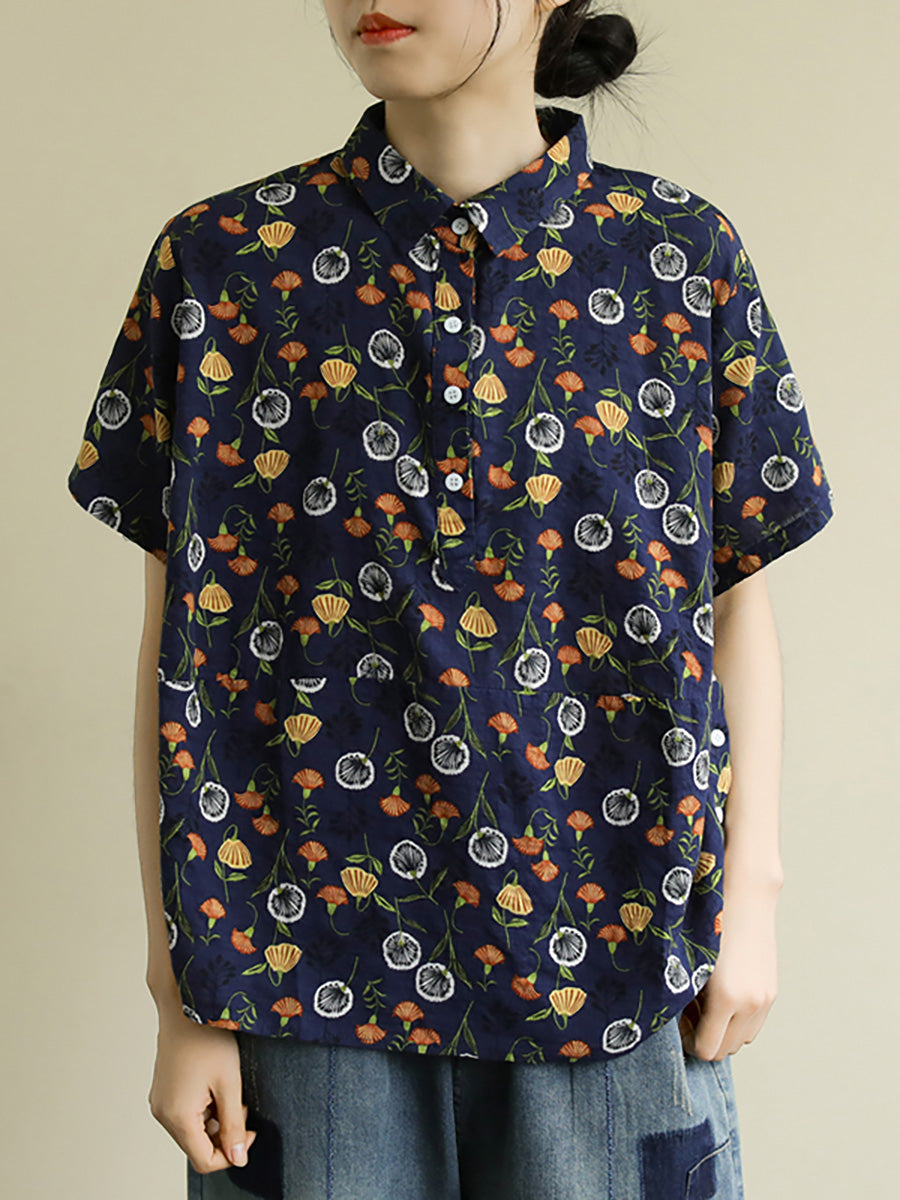 Womens Shirt - Plus Size Floral Print, Lightweight Cotton, Casual Style - Brand Name - 3