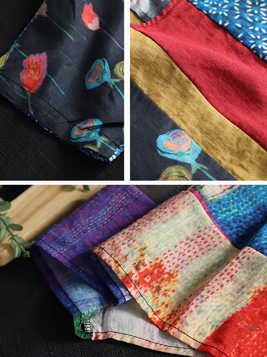 Plus Size T-Shirt - Floral Print, Loose Fit, 100% Linen Summer Wear - 7