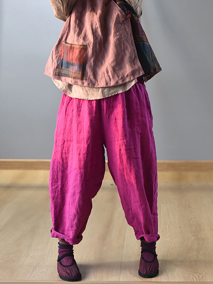 Harem Pants Women Plus Size 100% Linen Casual Style Elastic Waist Lightweight Comfort - Brand - 1