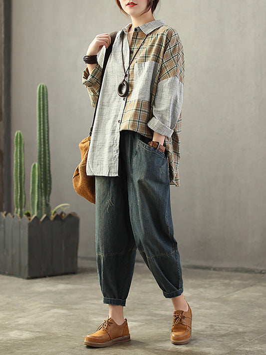 Plus Size Denim Jeans - Vintage Loose Fit, Elastic Waist, Distressed Style - Brand Name - 2