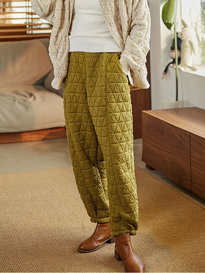 Plus Size Pants - Warm Solid Color, Elastic Waist, Two Pockets - Brand Name - 1