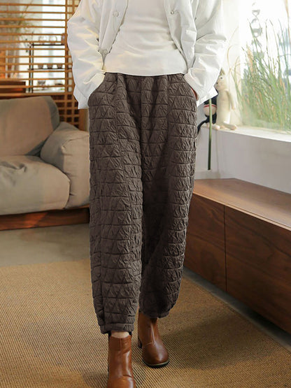 Plus Size Pants - Warm Solid Color, Elastic Waist, Two Pockets - Brand Name - 3