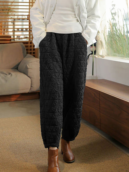 Plus Size Pants - Warm Solid Color, Elastic Waist, Two Pockets - Brand Name - 4