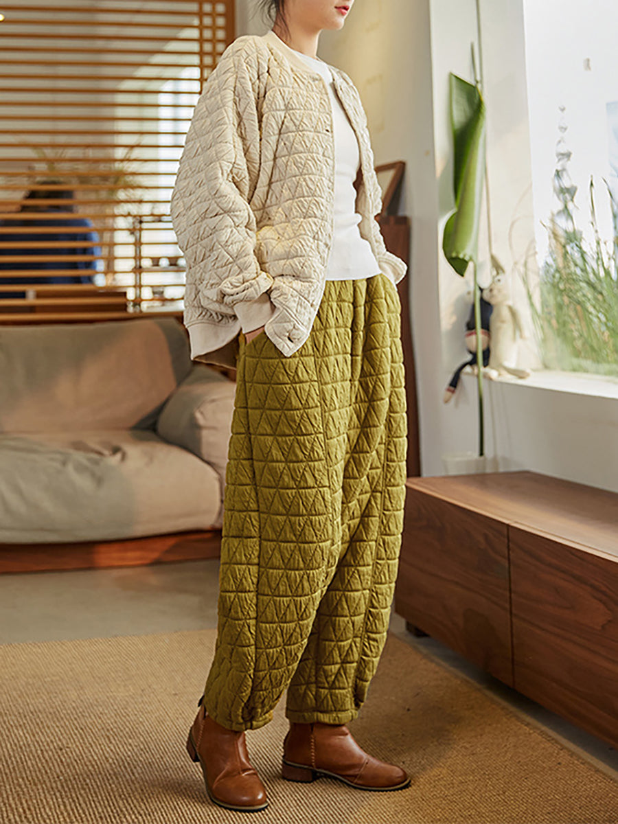 Plus Size Pants - Warm Solid Color, Elastic Waist, Two Pockets - Brand Name - 5