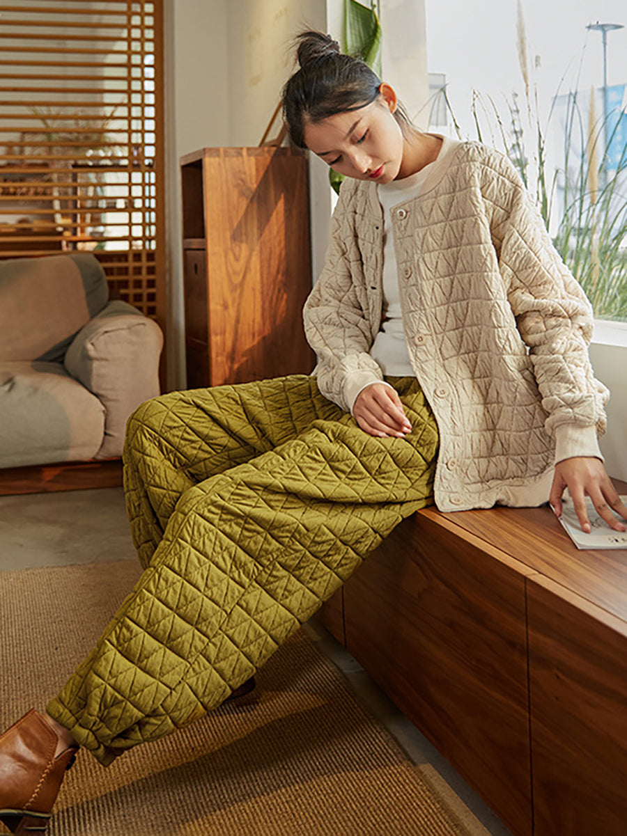 Plus Size Pants - Warm Solid Color, Elastic Waist, Two Pockets - Brand Name - 6