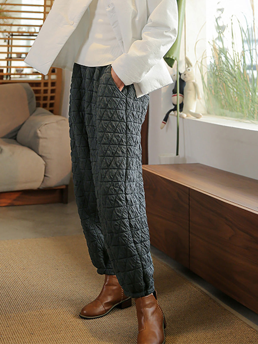 Plus Size Pants - Warm Solid Color, Elastic Waist, Two Pockets - Brand Name - 7